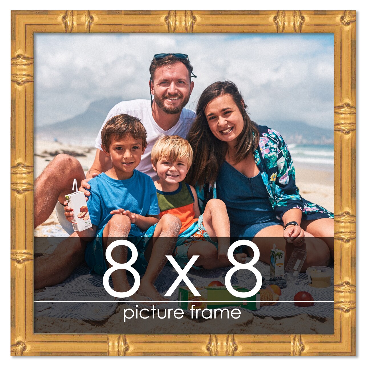 8x8 Bamboo Picture Frame with UV-Resistant Acrylic & Acid Free Backing, Available in 4 Finishes - Brown, Black, Gold, and Natural